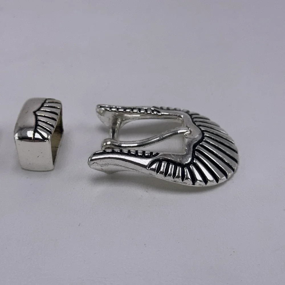 Vintage Western Ranger Belt Buckle Set 4 Pc Sunburst Silver Tone Taiwan ROC 3/4